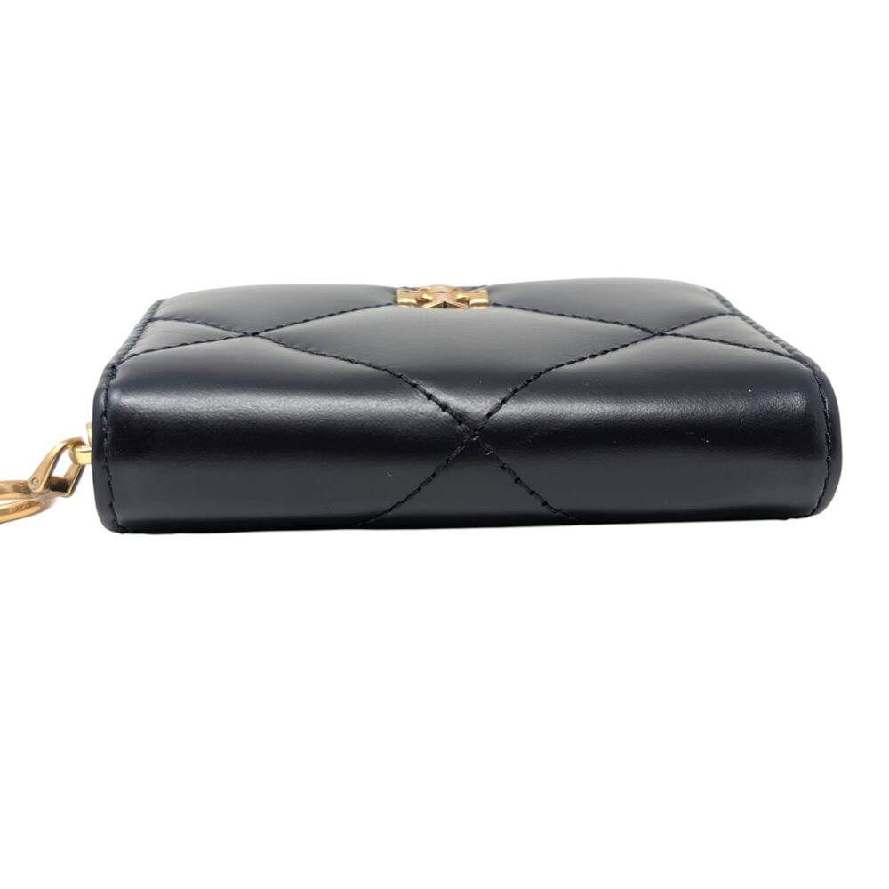 Tory Burch Small Kira Diamond Quilt Charm Zip Wallet Black Leather - Picture 4 of 9